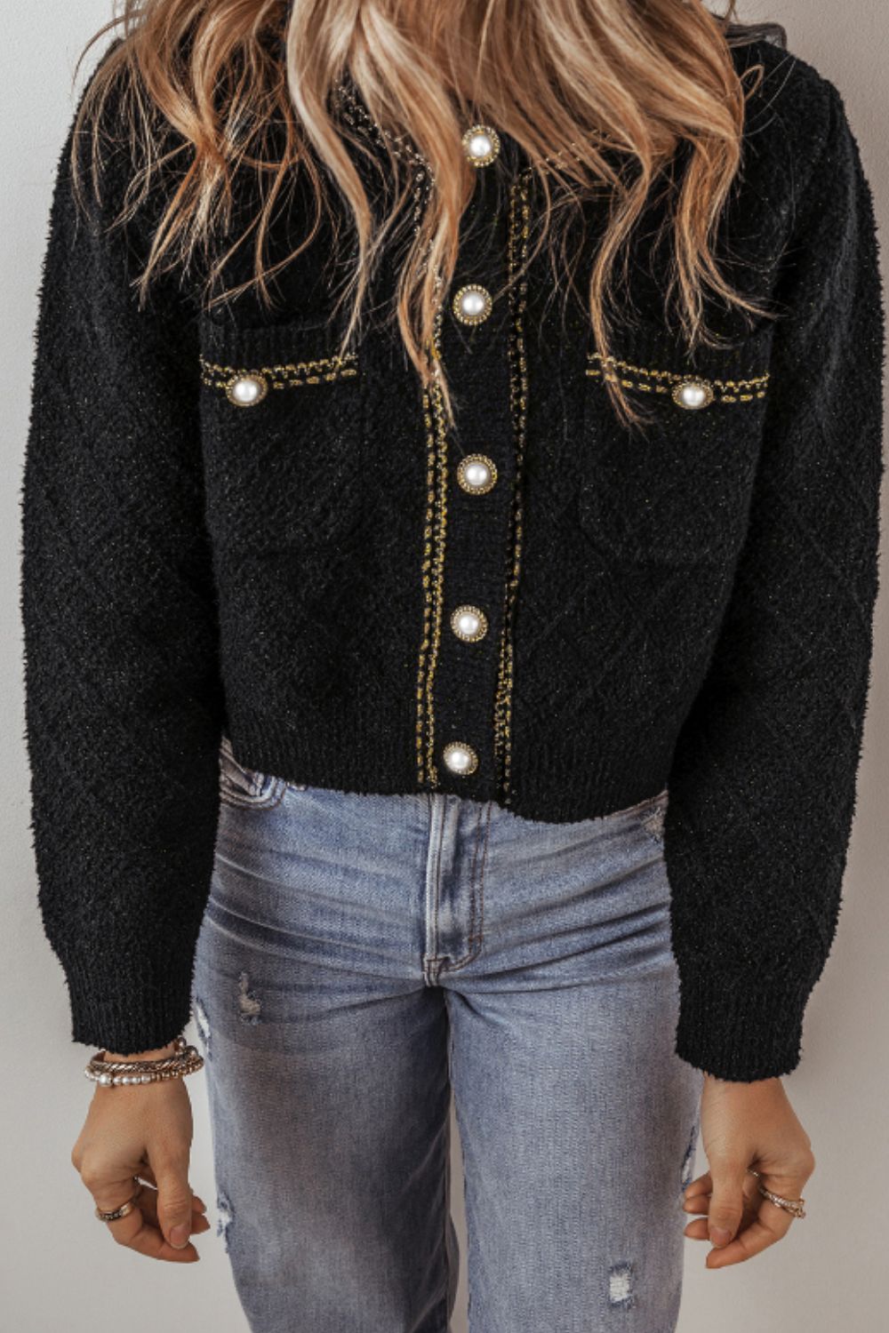 Women Round Neck Button Up Long Sleeve Cardigan