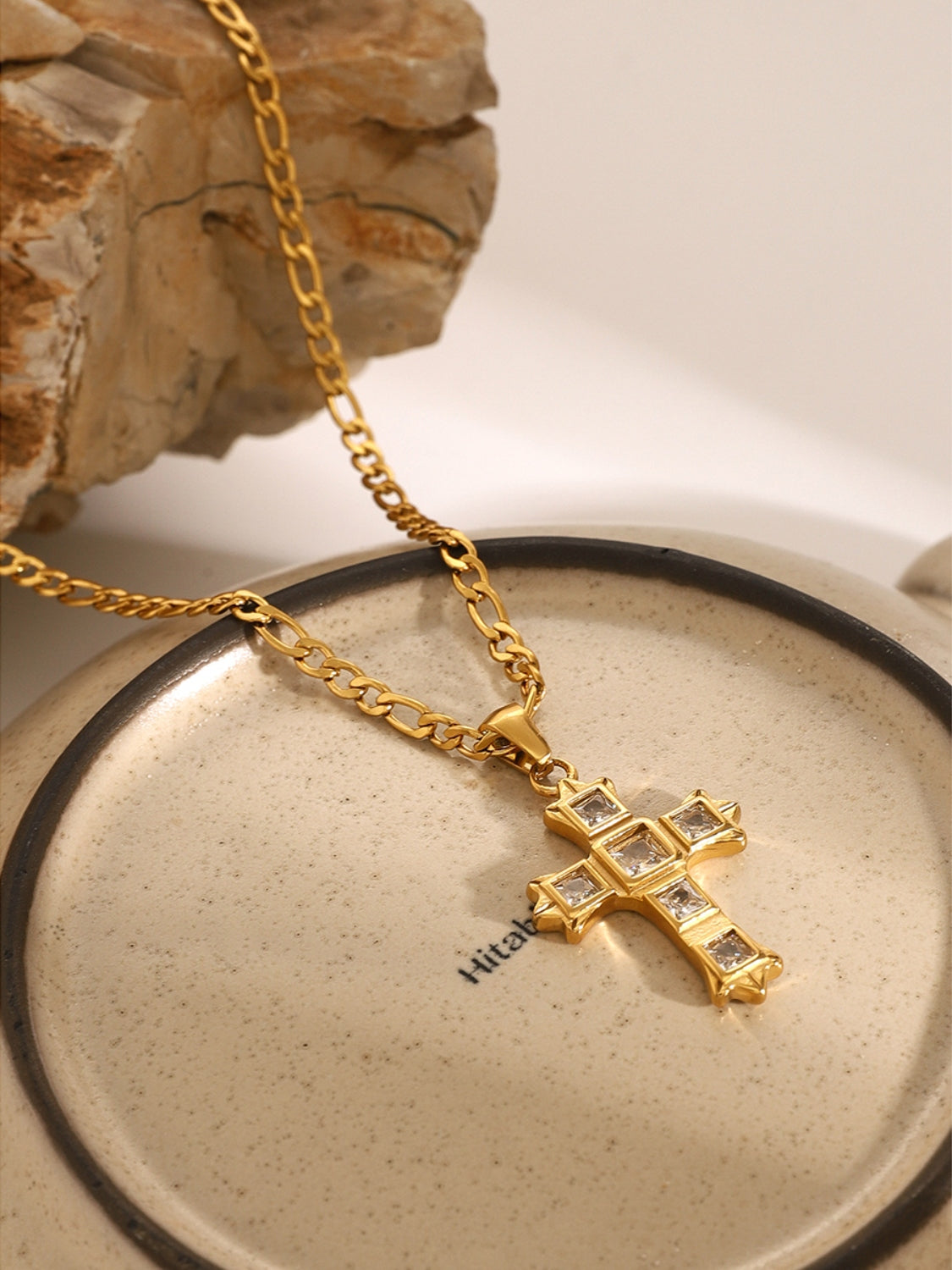 Women Stainless Steel Zircon Cross Pendant Necklace