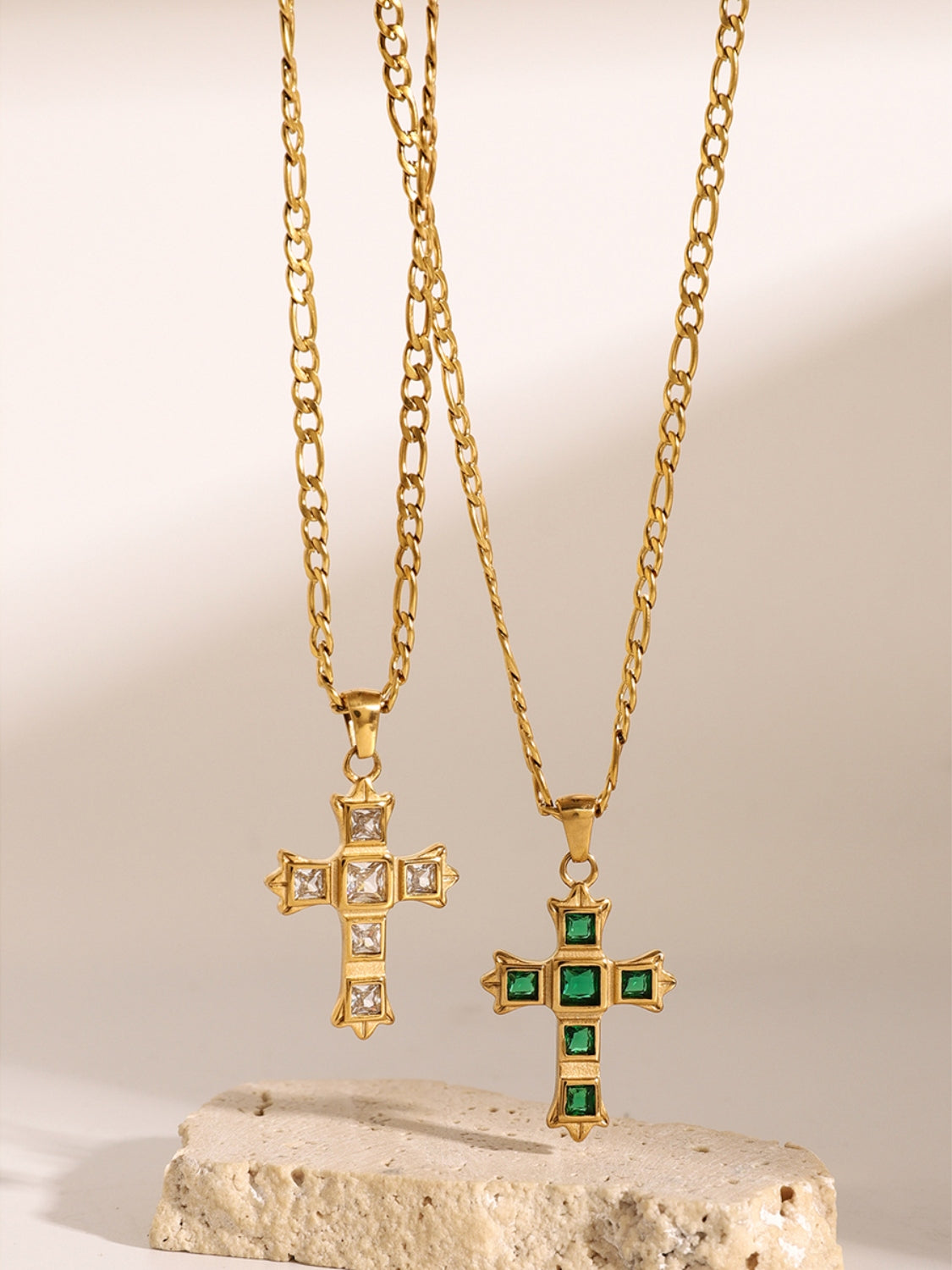 Women Stainless Steel Zircon Cross Pendant Necklace