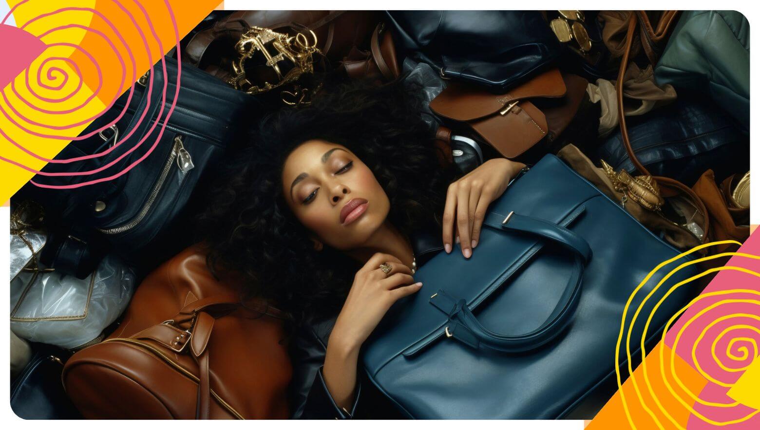 woman surrounded by bags