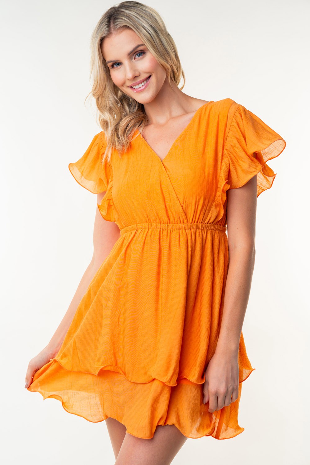 Women Full Size Short Sleeve Woven Layered Dress