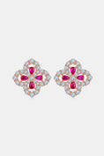 Load image into Gallery viewer, Women 925 Sterling Silver Lab-Grown Ruby Flower Shape Stud Earrings