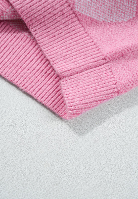 Women Pearl Trim Heart Round Neck Long Sleeve Sweater