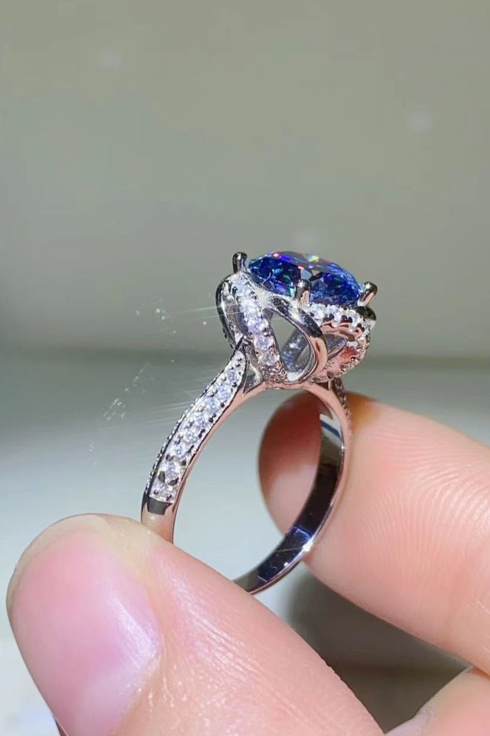 Women 2 Carat Cobalt Blue Moissanite 925 Sterling Silver Ring