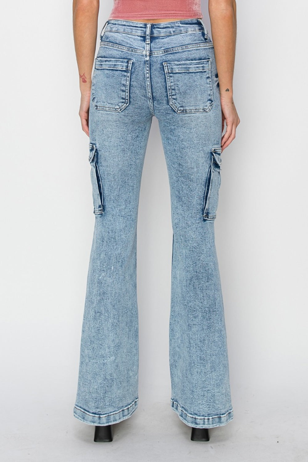 Women Full Size High Rise Cargo Flare Jeans