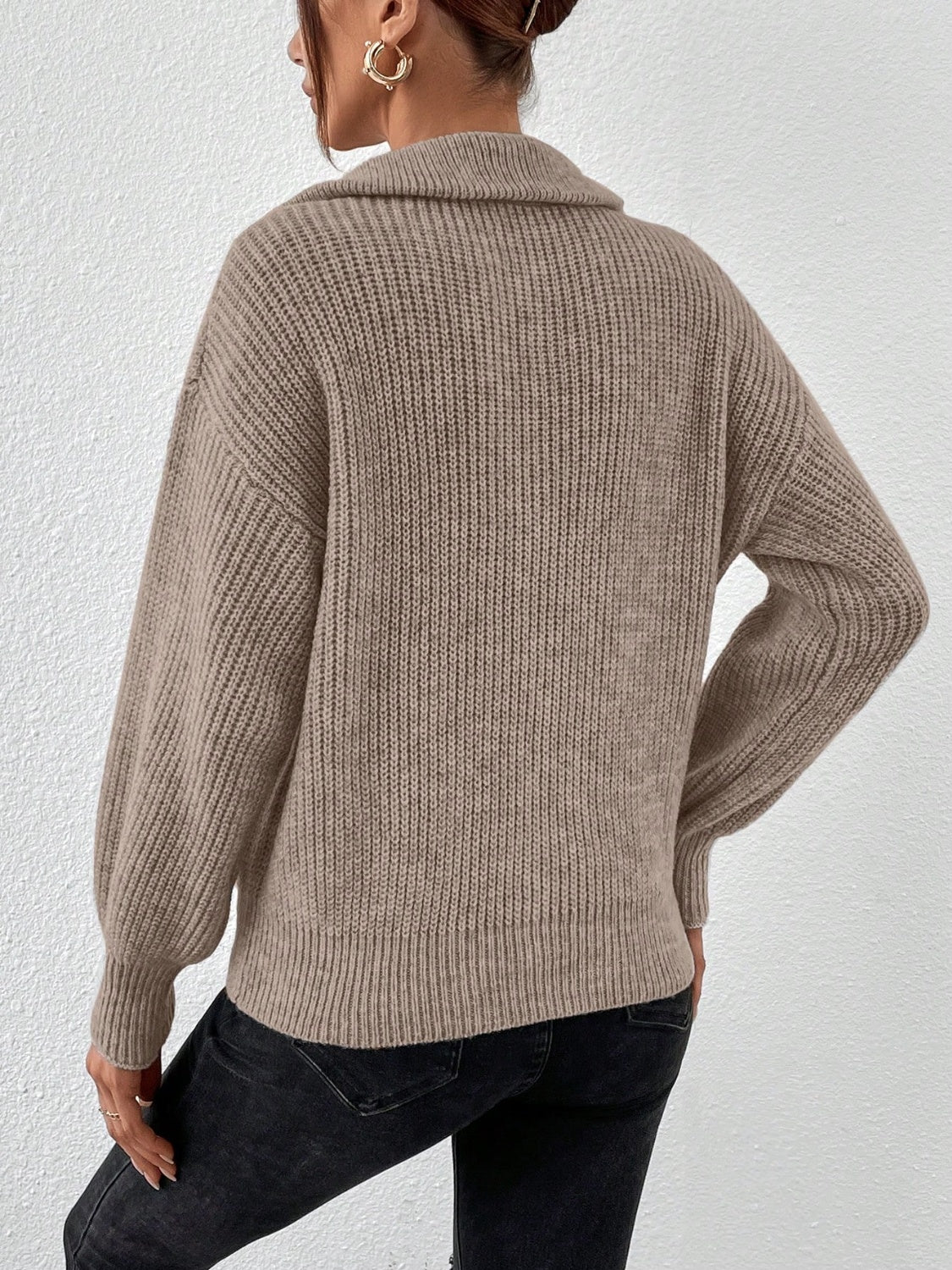 Women Half Zip Dropped Shoulder Sweater