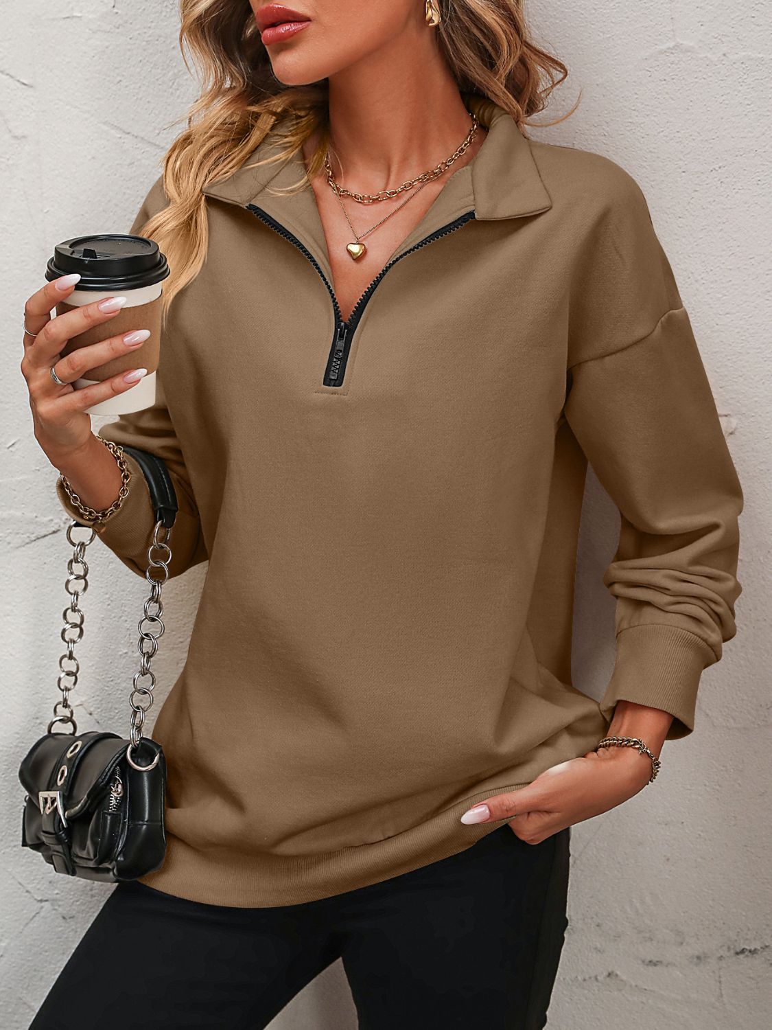 Women Mandy Zip-Up Dropped Shoulder Sweatshirt