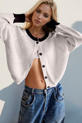 Load image into Gallery viewer, Women Contrast Button Up Long Sleeve Cardigan
