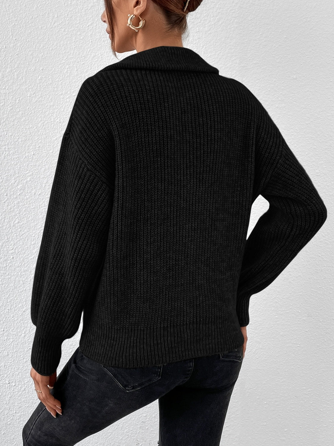 Women Half Zip Dropped Shoulder Sweater