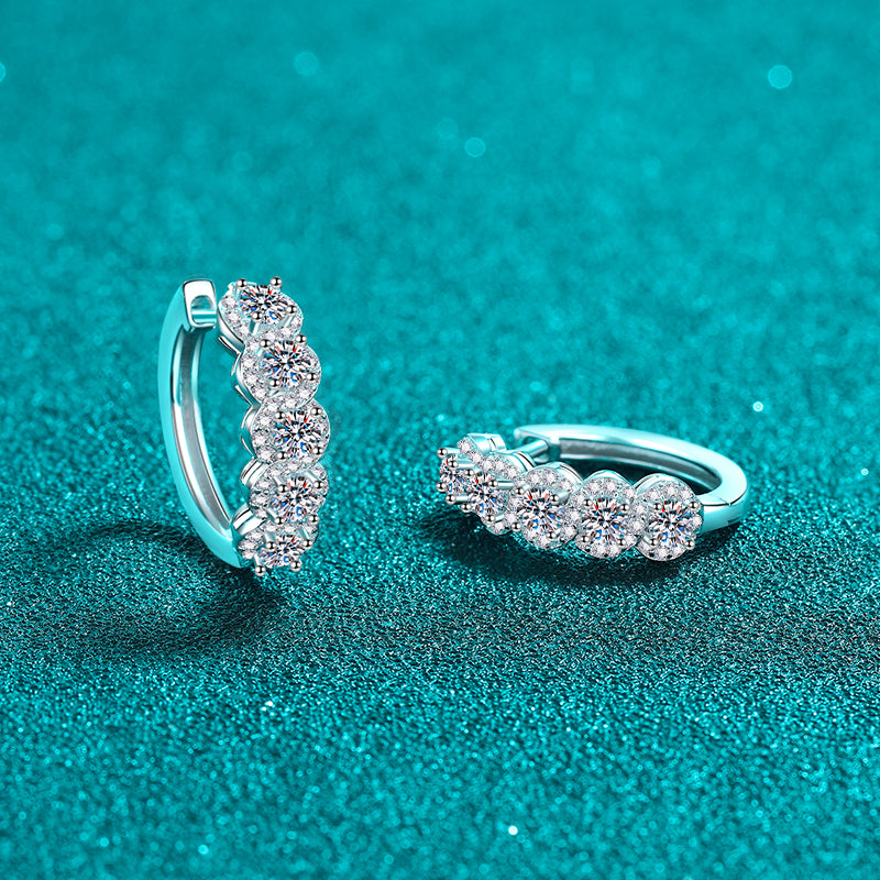 Women 1 Carat Moissanite Zircon 925 Sterling Silver Huggie Earrings