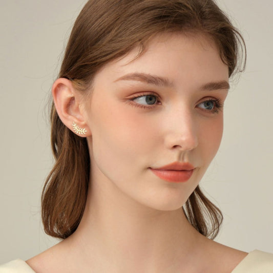 Women Moissanite 925 Sterling Silver Leaf Shape Stud Earrings