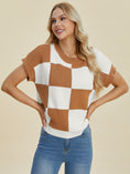 Load image into Gallery viewer, Women Full Size Checkered Round Neck Short Sleeve Sweater