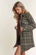 Load image into Gallery viewer, Women Snap Down Tweed Plaid Contrast  Longline Shacket