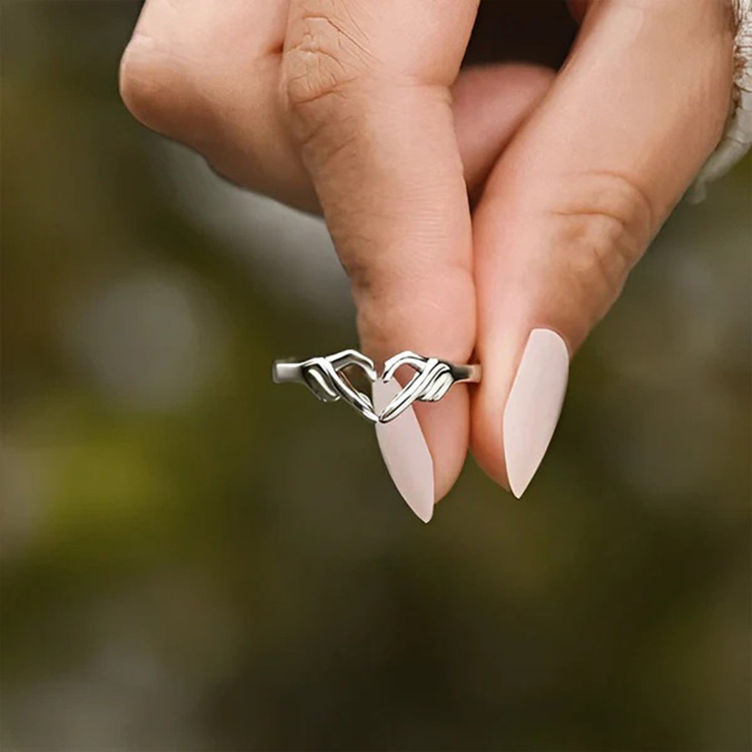 Women Hand Heart Shape 925 Sterling Silver Open Ring