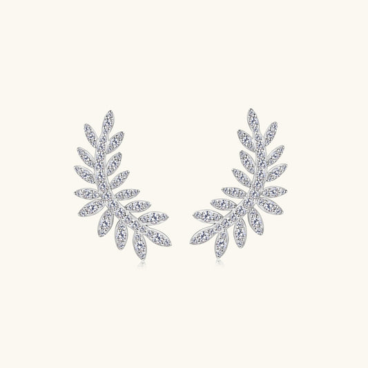 Women Moissanite 925 Sterling Silver Leaf Shape Stud Earrings