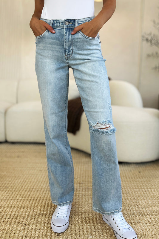 Women Full Size High Waist Distressed Straight Jeans