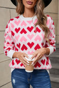 Load image into Gallery viewer, Women Contrast Heart Round Neck Sweater
