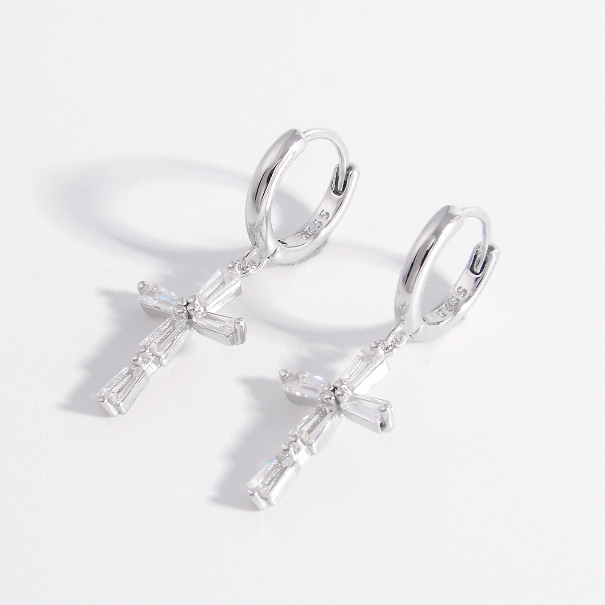 Women 925 Sterling Silver Zircon Cross Earrings