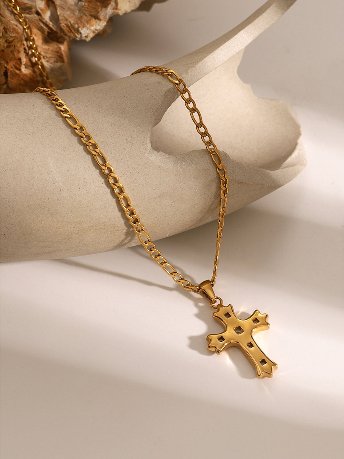 Women Stainless Steel Zircon Cross Pendant Necklace