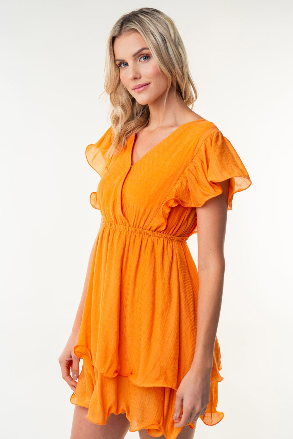 Women Full Size Short Sleeve Woven Layered Dress