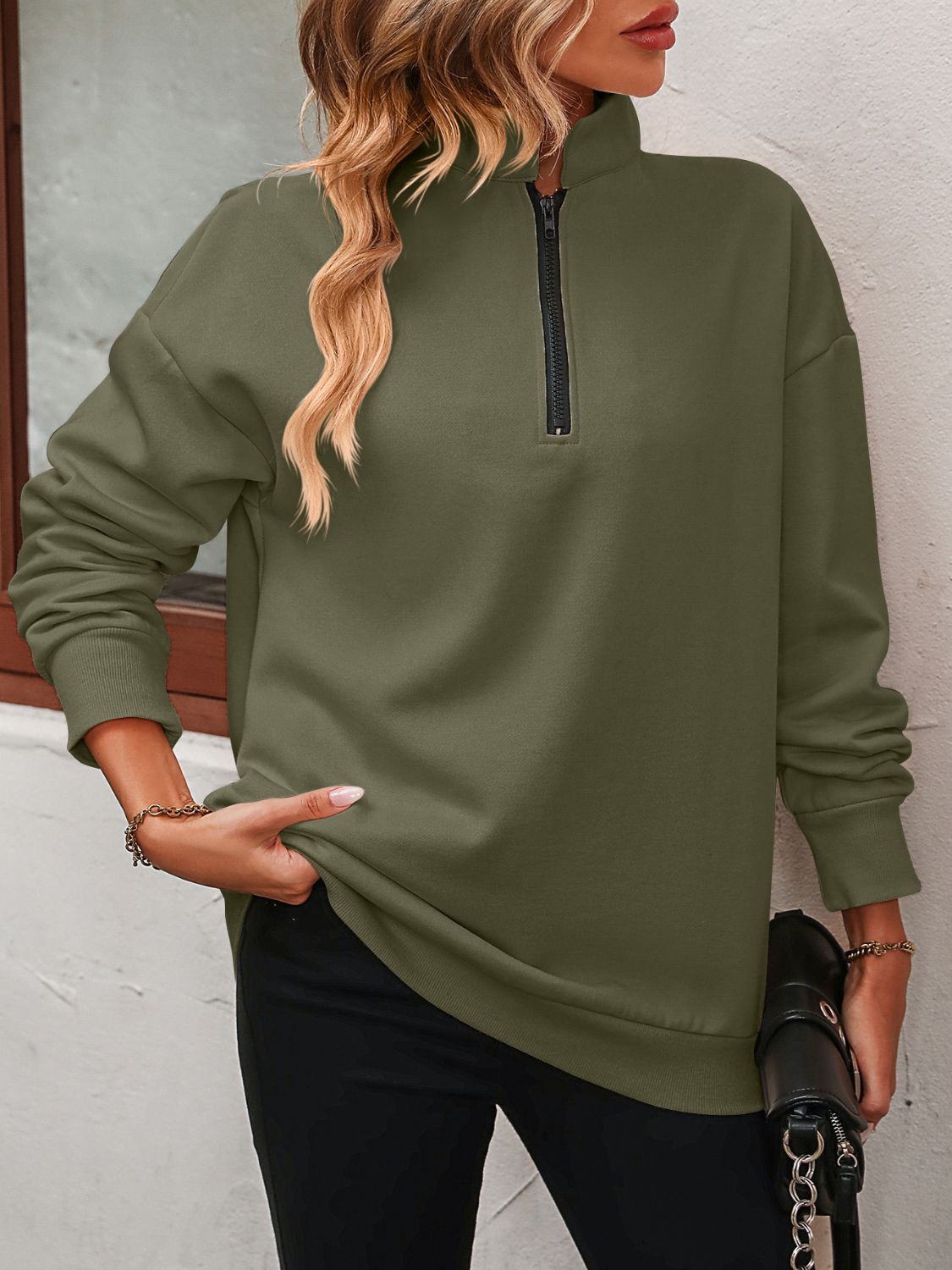Women Mandy Zip-Up Dropped Shoulder Sweatshirt