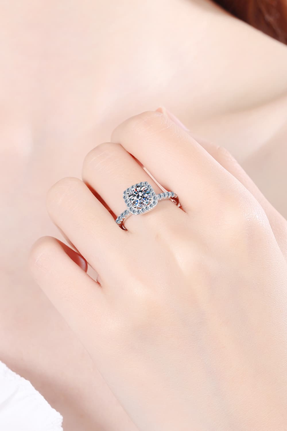 Women 2 Carat Moissanite Square Halo Ring