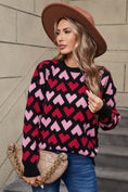 Load image into Gallery viewer, Women Contrast Heart Round Neck Sweater