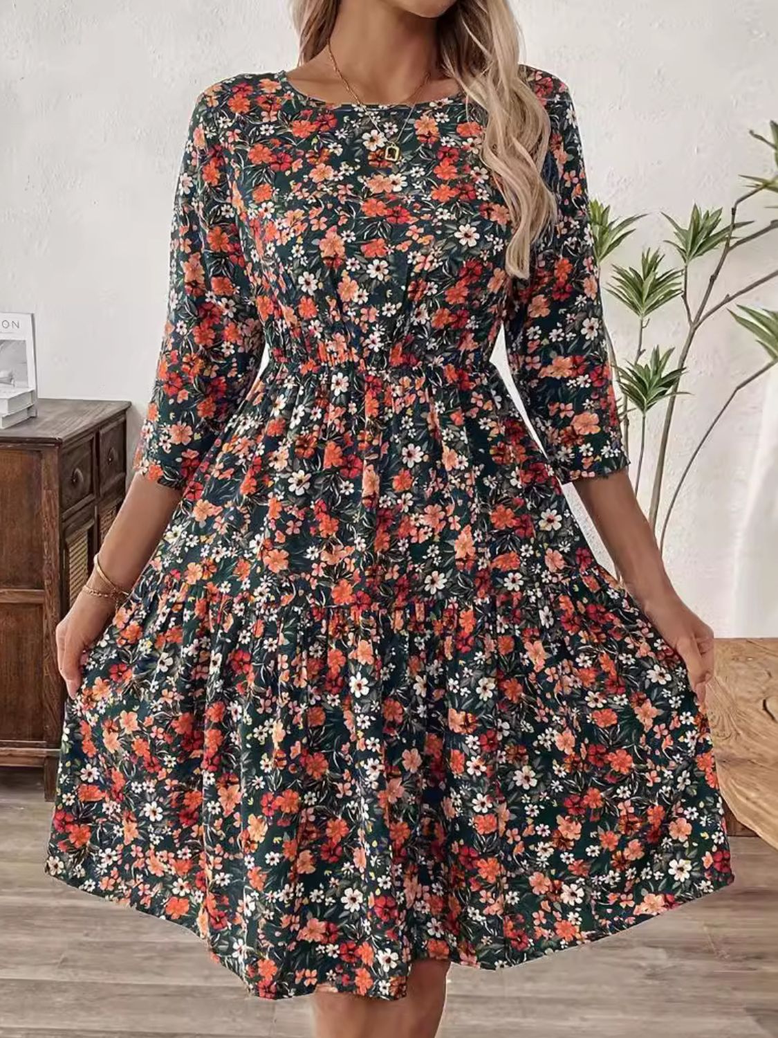 Women Floral Round Neck Dress