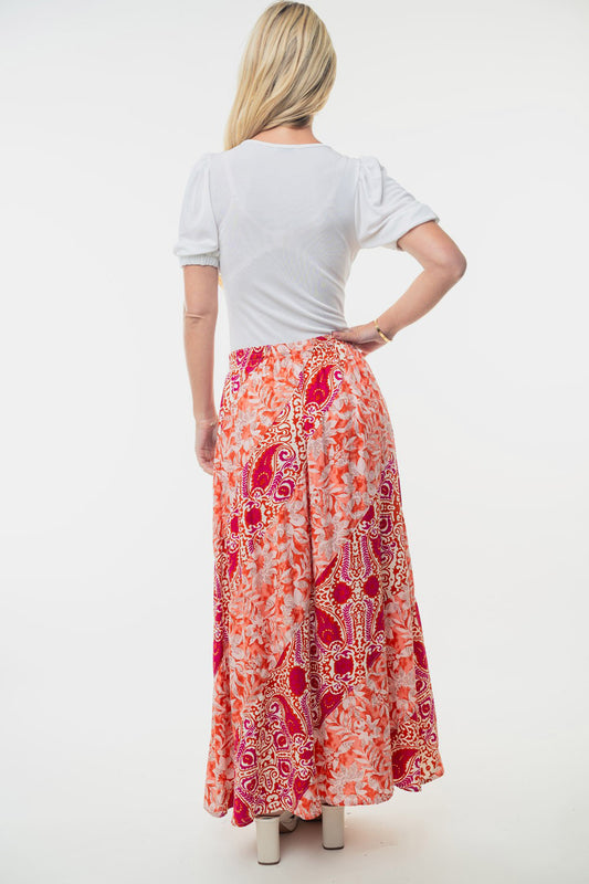 Women Full Size High Waisted Floral Woven Skirt