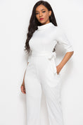 Load image into Gallery viewer, Women Mock Neck Tie-Waist Half Sleeve Jumpsuit