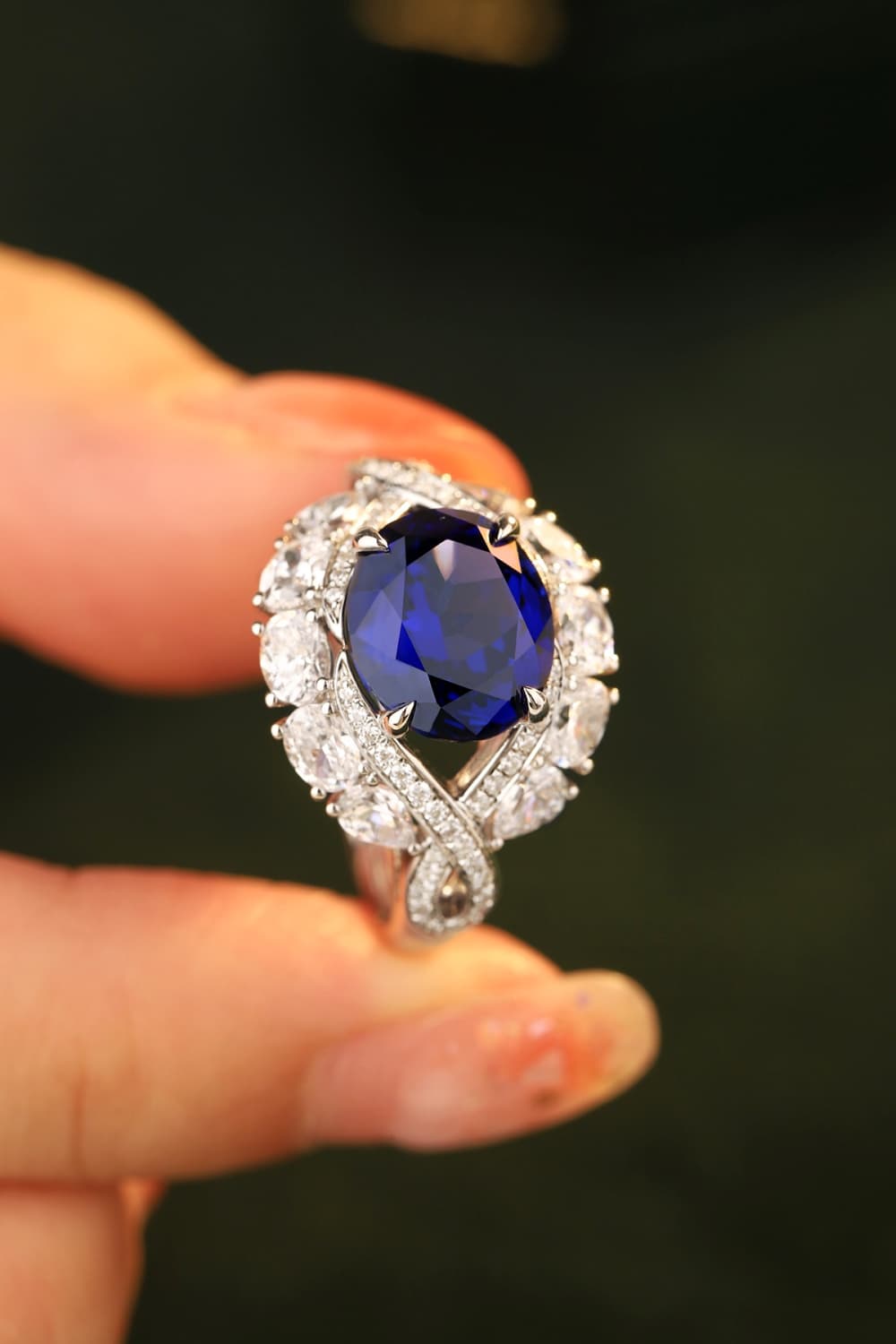 Women 5 Carat Lab-Grown Sapphire Platinum-Plated Ring