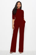 Load image into Gallery viewer, Women Mock Neck Tie-Waist Half Sleeve Jumpsuit
