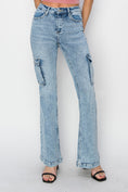 Load image into Gallery viewer, Women Full Size High Rise Cargo Flare Jeans