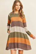 Load image into Gallery viewer, Long Sleeved Rib Stripe Pocket Dress