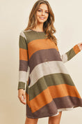 Load image into Gallery viewer, Long Sleeved Rib Stripe Pocket Dress