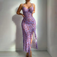 Load image into Gallery viewer, Women Butterfly Printed Spaghetti Strap Slim Slit Breathable Night Dress