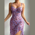 Load image into Gallery viewer, Women Butterfly Printed Spaghetti Strap Slim Slit Breathable Night Dress