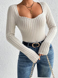 Load image into Gallery viewer, Women Rib Knit Square V Neck Long Sleeve Autumn Sweater
