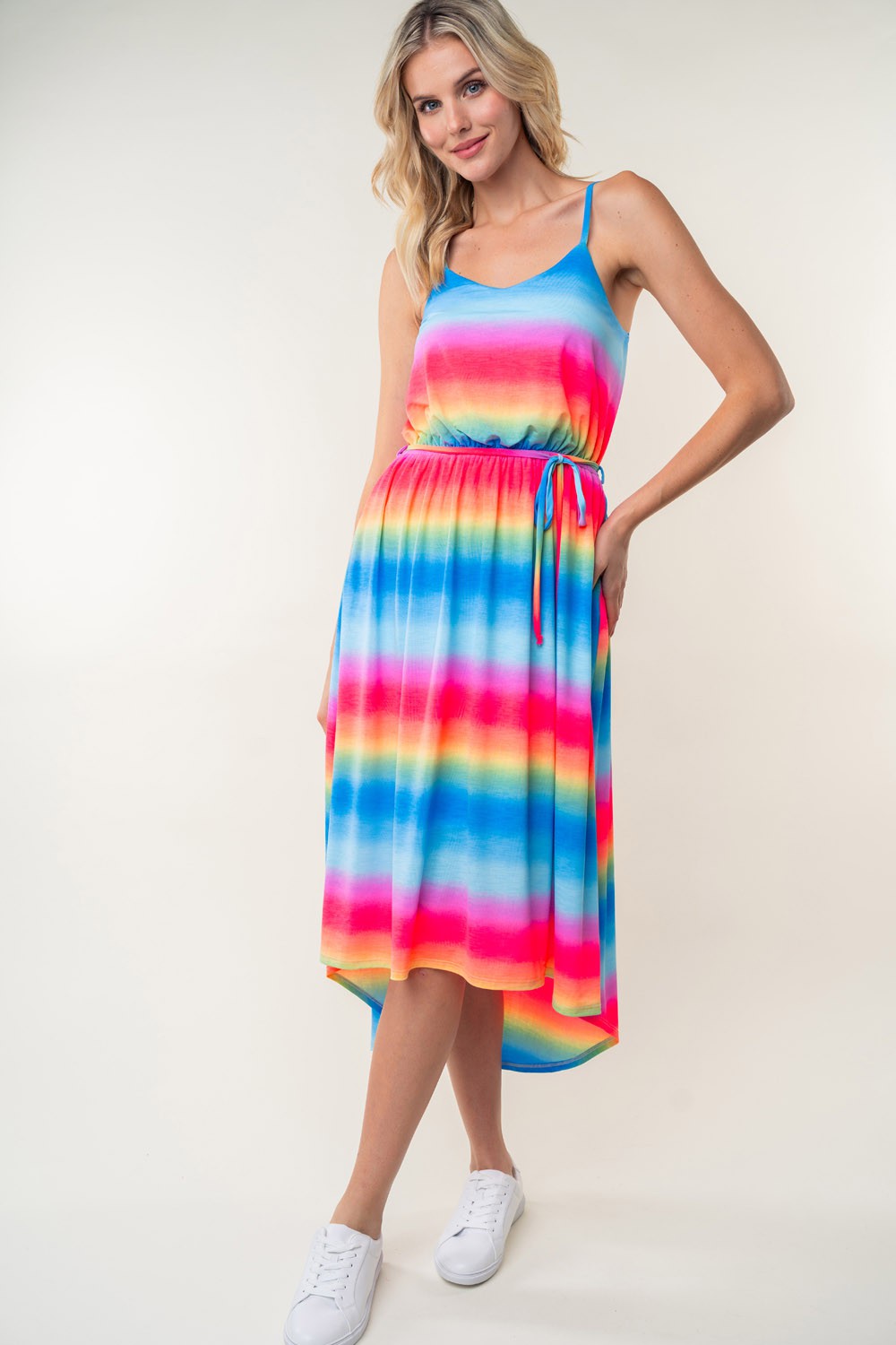 Women Full Size Ombre Striped Midi Cami Dress