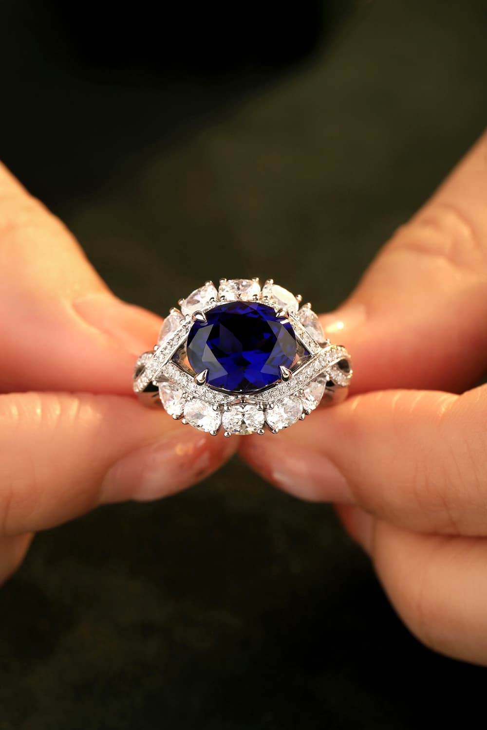 Women 5 Carat Lab-Grown Sapphire Platinum-Plated Ring