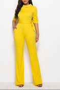 Load image into Gallery viewer, Women Mock Neck Tie-Waist Half Sleeve Jumpsuit