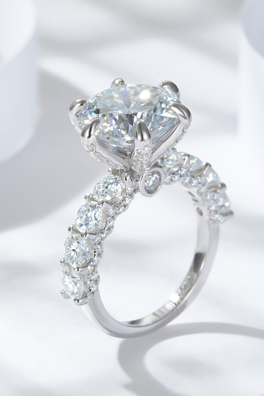 Women 3-Carat Moissanite Platinum-Plated Side Stone Ring