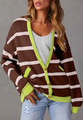 Load image into Gallery viewer, Women Contrast Stripes Button Down Long Sleeve Cardigan