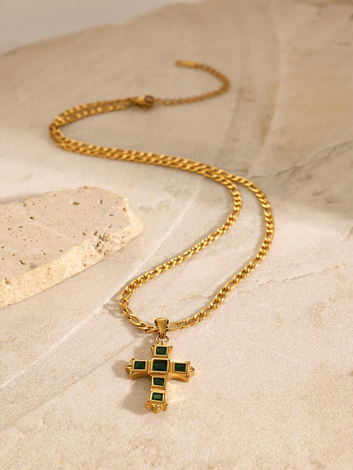 Women Stainless Steel Zircon Cross Pendant Necklace