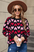 Load image into Gallery viewer, Women Contrast Heart Round Neck Sweater