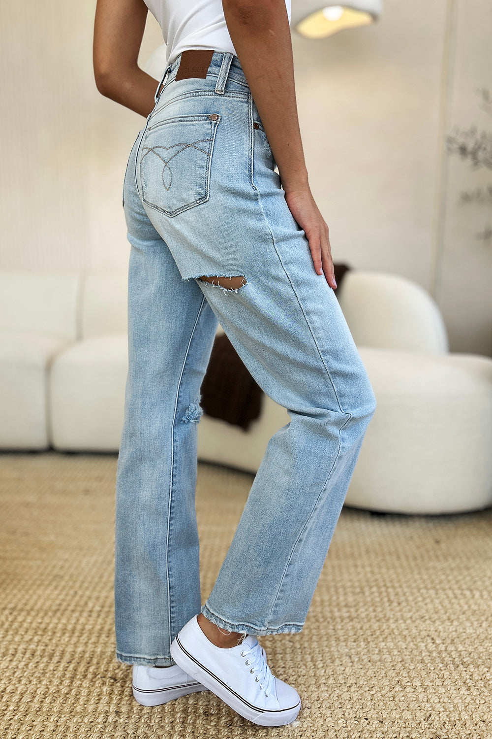Women Full Size High Waist Distressed Straight Jeans