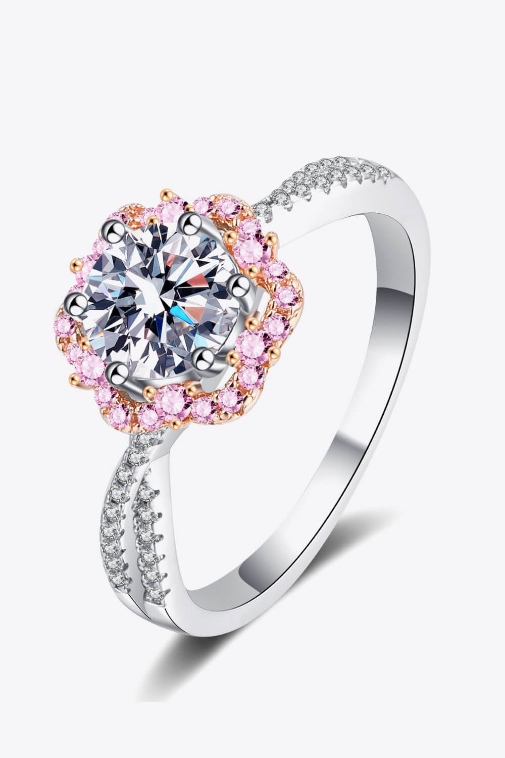 Women 1 Carat Moissanite Flower-Shaped Crisscross Ring