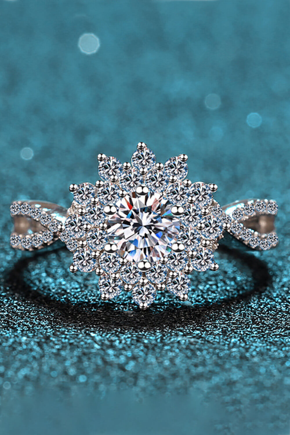 Women Moissanite Flower-Shape Split Shank Ring