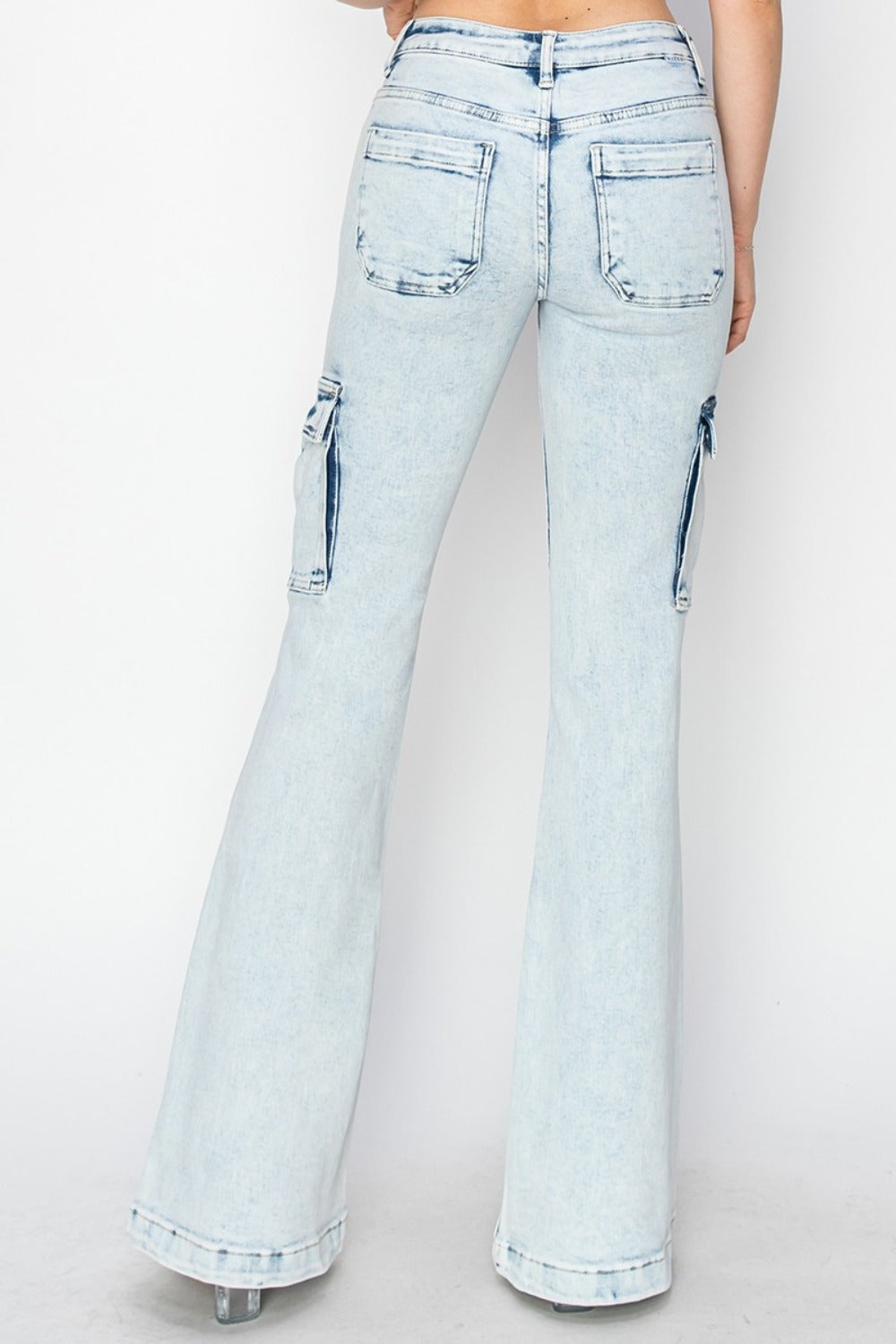 Women Full Size High Rise Cargo Flare Jeans