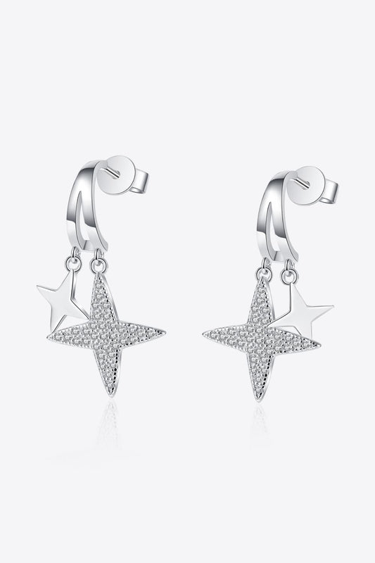 Women Moissanite Star Rhodium-Plated Drop Earrings